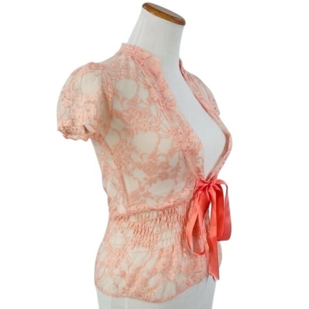 VTG Peach Sheer Lace Top | Coquette Boho Indie Sleaze Fairycore Balletcore Siren - Picture 6 of 13